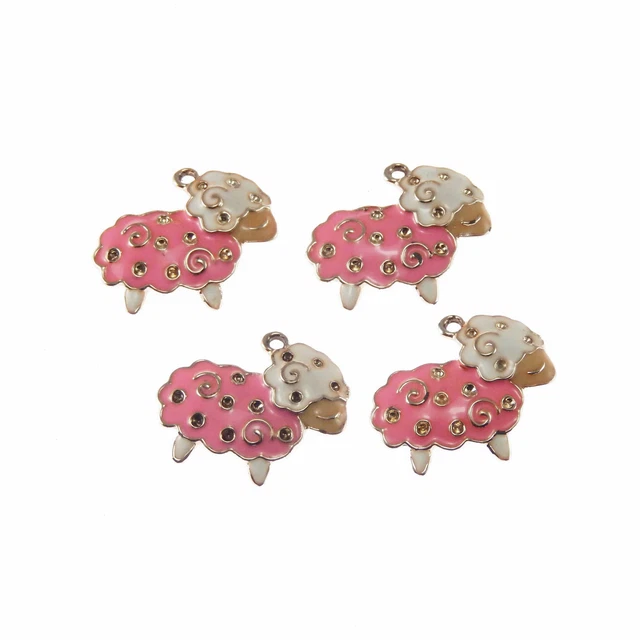 10 Stück Rosa Emaille Schafe Metall Charm Anhänger Basteln Schmuck Kunst 12*15mm