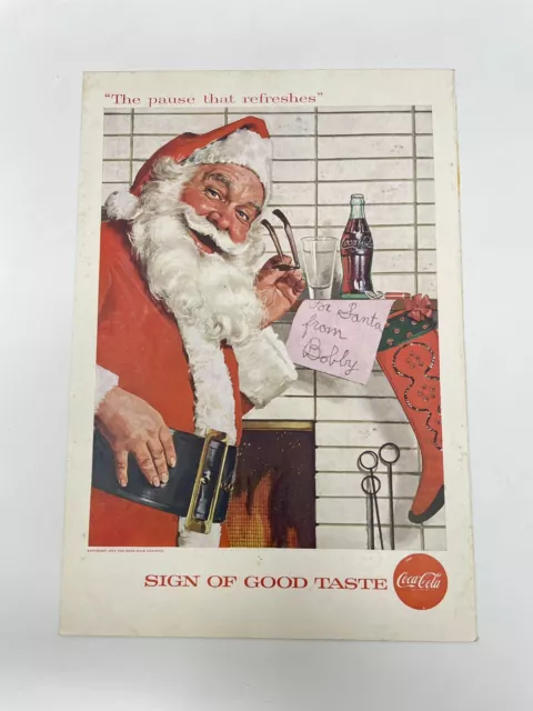 1957 Vintage Coca Cola Print Ad Santa Claus Sign Of Good Taste Christmas 10”X7”