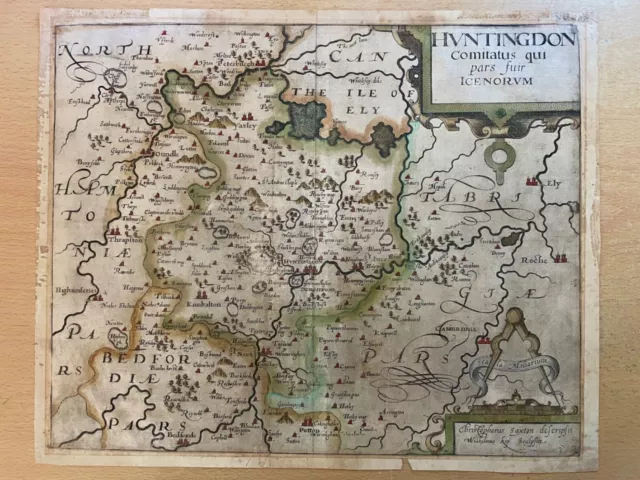 17th Century Map of Huntingdonshire Christopher Saxton / William Kip