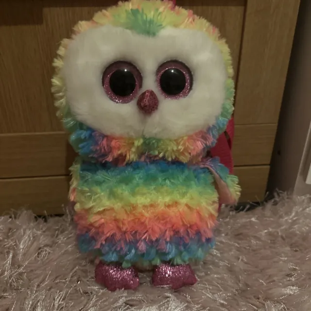 TY Beanie Boos OWEN The Owl Plush Toy GEAR Backpack Purse Bag (2018) Rainbow NEW