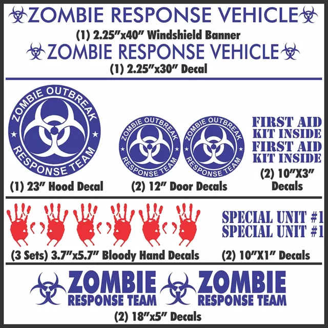 Zombie Outbreak Response Team Sticker 17 Piece Black Vehicle Decal Set Car Truck 2