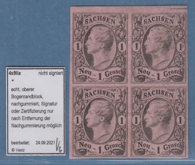 Sachsen 1855 König Johann 1 Ngr Mi.-Nr. 9 IIa Viererblock ungebraucht (*)