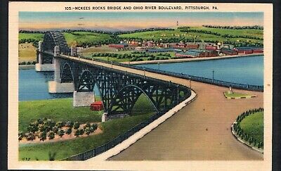 1941 PITTSBURGH, PA * McKEES ROCKS BRIDGE /OHIO RIVER BOULEVARD *  POSTED LINEN