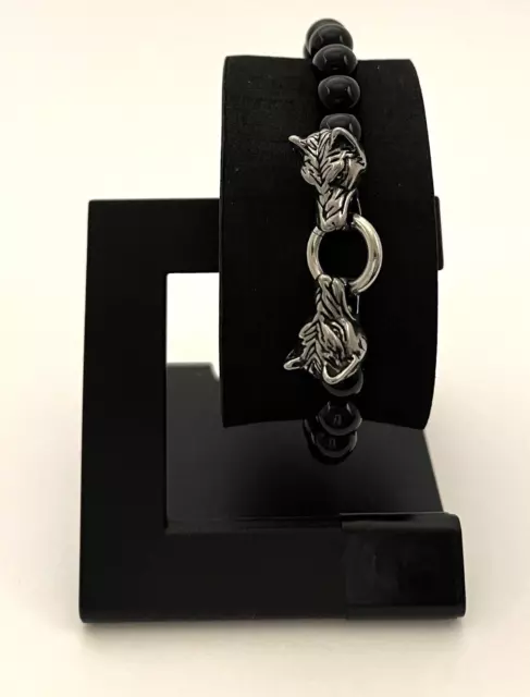 Edforce Men's Wolfs Heads With Black Onyx Stone Bracelet Ax30