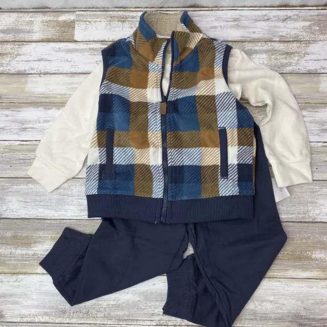 Carters Baby Boy 18M 3 Piece Jacket, Shirt and Pants set Blue Brown Tan Plaid