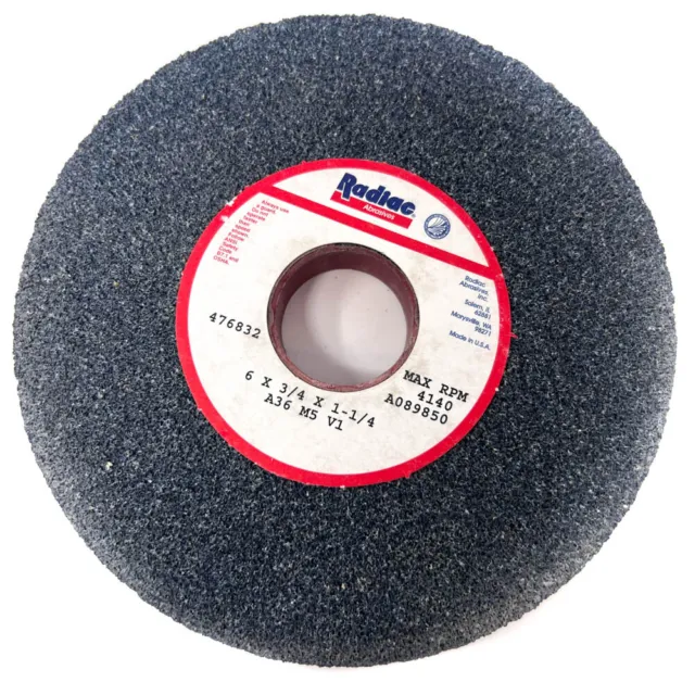 Radiac Abrasives A089850 A36 M5 V1 Grinding Wheel 6 x 3/4 x 1 1/4in, Made in USA