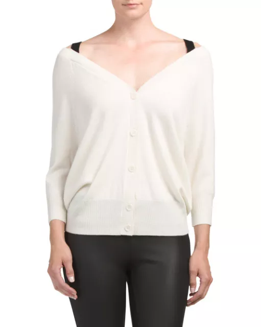 $395 NWT Theory Saline Cashmere Cardigan Off-the-Shoulder Ivory Sweater sz S; M