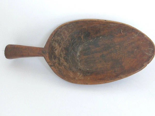 Antique Primitive Large Wooden Carved Grain  Scoop Dated 1834 & Signed
