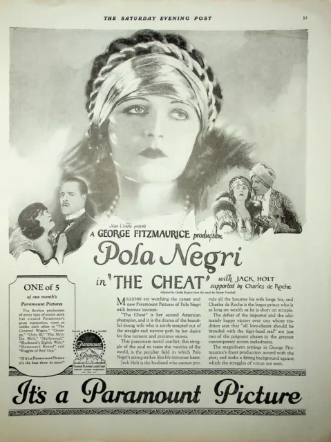 Original 1923 Ad for Paramount Pictures, Pola Negri, The Cheat