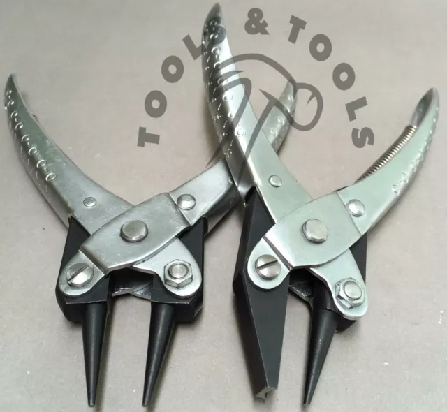 2 Piece Parallel Action Round/ Concave & Round Nose Pliers Jewelry Wires Crafts