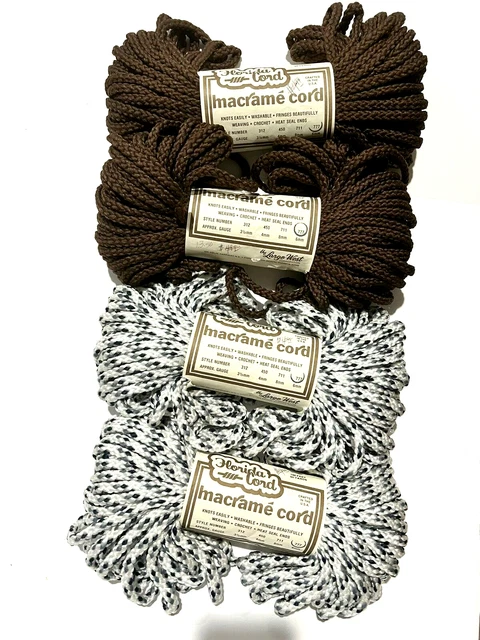 Vintage Braided Macrame Cord 200 Yards 6MM New Old Stock Brown & Blues/White