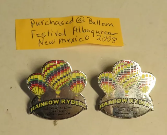 2 Vintage HOT AIR BALLOON PIN RAINBOW RYDERS 25 YEARS ALBUQUERQUE, N. M. 2008