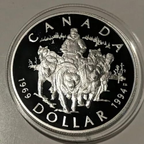 1994 RCMP Dog Team Patrol $1 Canada Sterling Silver Coin 25th