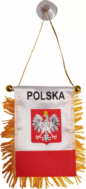 Poland Polish Polska banner mini flag w/suction cup car window hanger 4"x6"