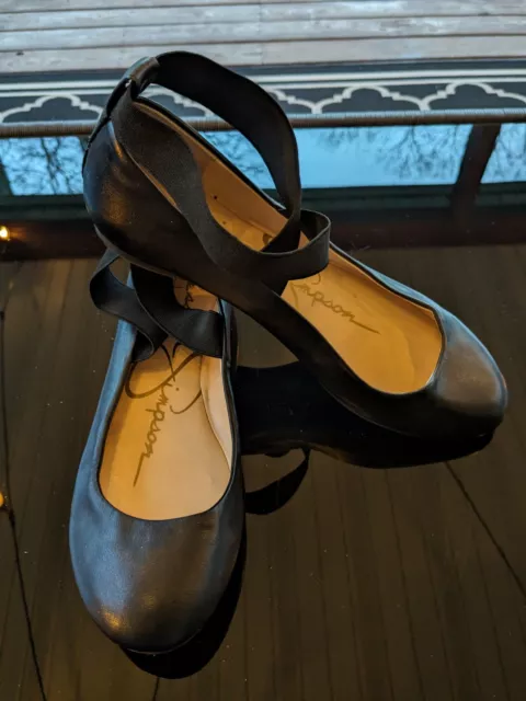 Jessica Simpson Mandalaye Leather Square Toe Criss Cross Ballet Shoes sz 8 Black