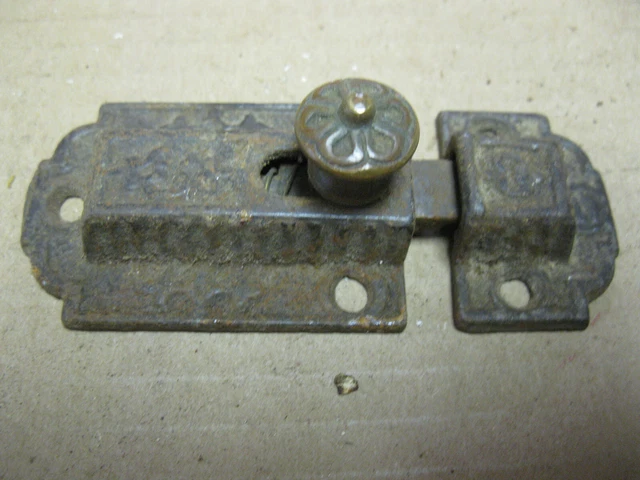 Antique Ornate Eastlake Cast Iron Cabinet Cupboard Slide Latch Catch - 1890's