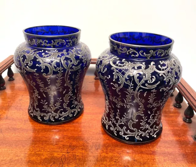 Wonderful Pair Antique Italian Venetian Murano Enamelled Glass Vases, Salviati?