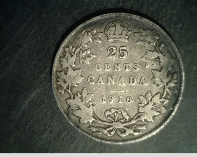 1918 Canada 25 Cents, Medium Grade Circulated .1734 oz Silver (Can-592)