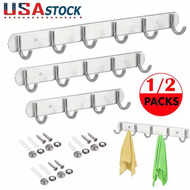 4-6Hooks Wall Mount Key Towel Rack Hanger Holder Coat Robe Hat Clothes Organizer
