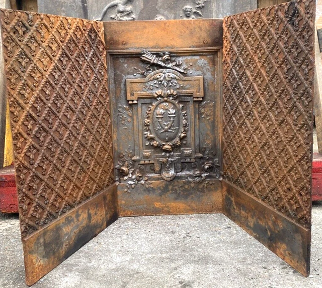 Ancienne plaque de cheminée en fonte - Fleurs de Lys - Bricolage
