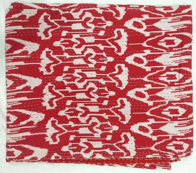 Indien Ikat Kantha Coton Vintage Couette Couvre-Lit Rouge Recyclage Matelassé