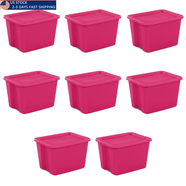 18 Gallon Tote Box Plastic, Fuchsia Burst, Set of 8,23.12 x 18.12 x 14.88 Inches