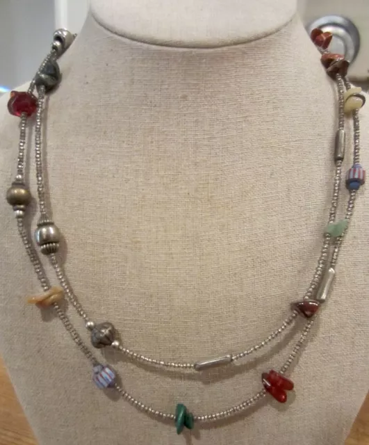 VINTAGE DOUBLE STRAND Southwestern silver necklace with silver and ...