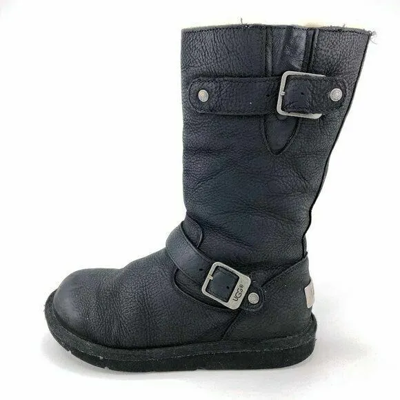 UGG Australia Kensington Winter Boots Womens Size 6 EUR 37 Black Leather Pull on