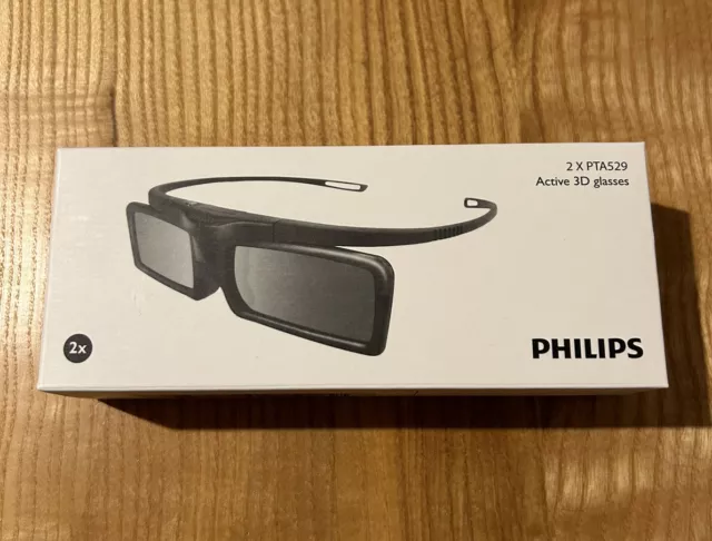 Philips 2 X PTA 529 Active 3D Glasses Brillen neu unbenutzt OVP 3D TV Brille