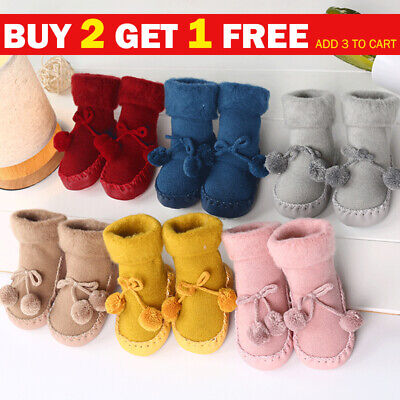 Kids Baby Girl Boy Toddler Anti-slip Slippers Socks Cotton Shoes Soft Warm Boots