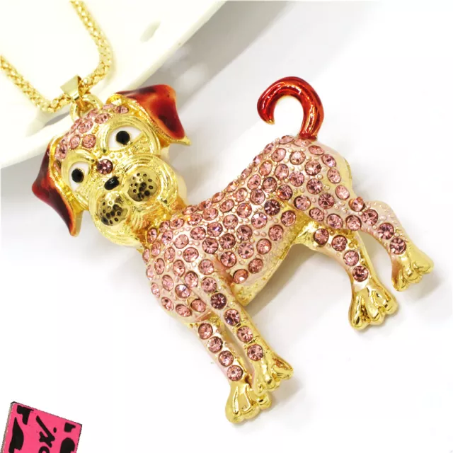 Fashion Women Rhinestone Cute Pink Dog Crystal Pendant Chain Necklace 2