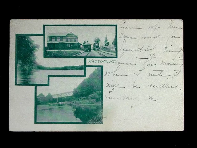1906 Railroad Station Lake & RR Bridge Katrine NY post card Ulster County