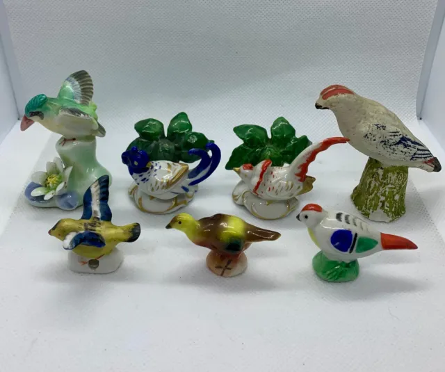 Vintage Lot Of 7 Miniature Herend & Others Porcelain Bird Figurines 2.5" to 1"