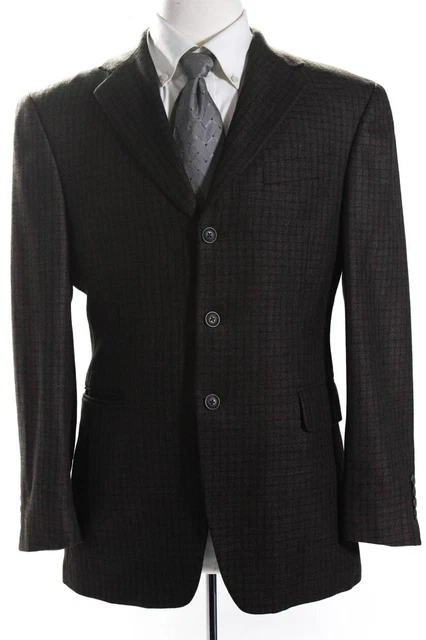 Arnold Brant Mens Cashmere Plaid Blazer Brown Size 40 Short