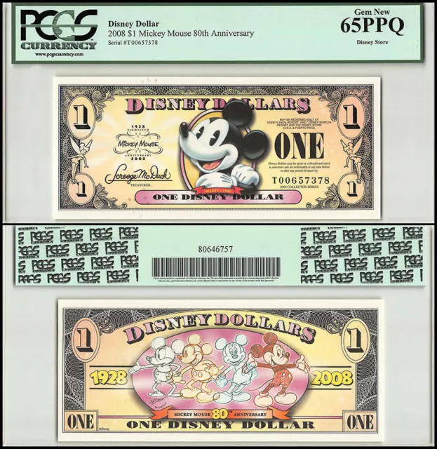 2008 Disney Dollar $1 Mickey Mouse 80th Anniversary PCGS 65 PPQ COLLECTOR GIFT