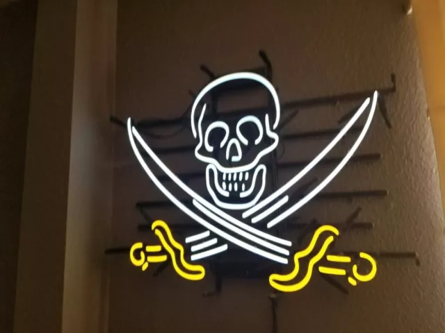 17"x14"Pirate Skull Neon Sign Light Man Cave Nightlight for Bedroom Wall Hanging