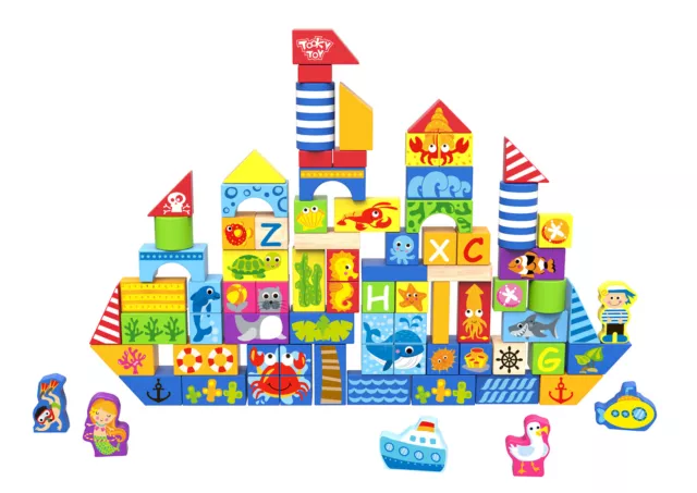 80pcs Tooky Toy Marine/Seaside Ocean Themed Creative Building Blocks Set 24m+