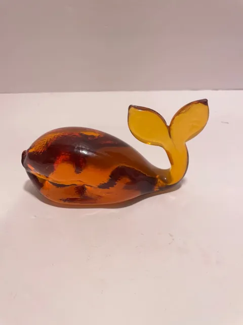 Art Glass Amber Colored  Whale Figurine/Paperweight Nautical Beach Decor Small
