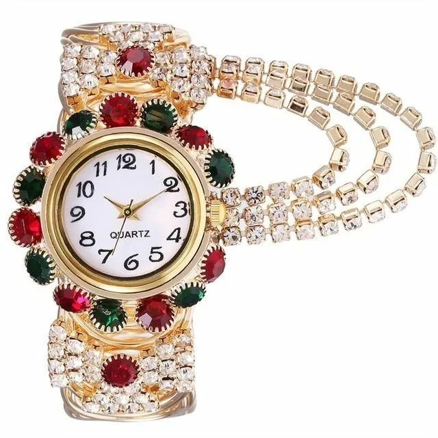 Quartz Wrist Watch Luminous Rhinestone Women's Luxury Wristwatch Bangle Bracelet