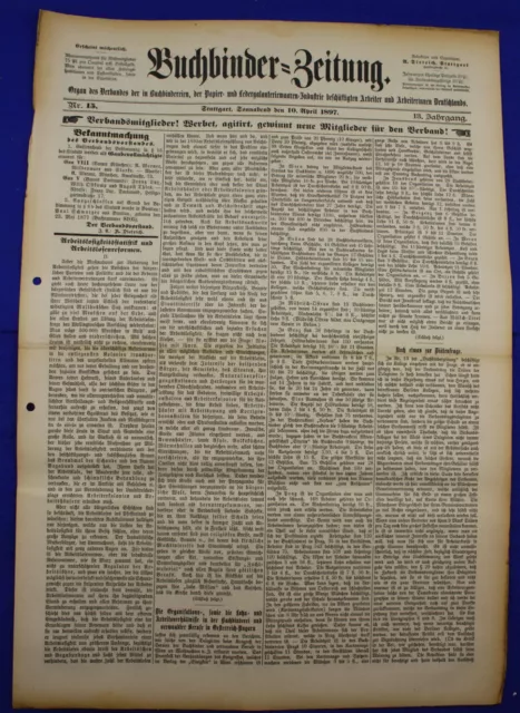 BUCHBINDER=ZEITUNG 1897 Nr. 15 (10. April 1897) ["Bookbinder=Newspaper"]