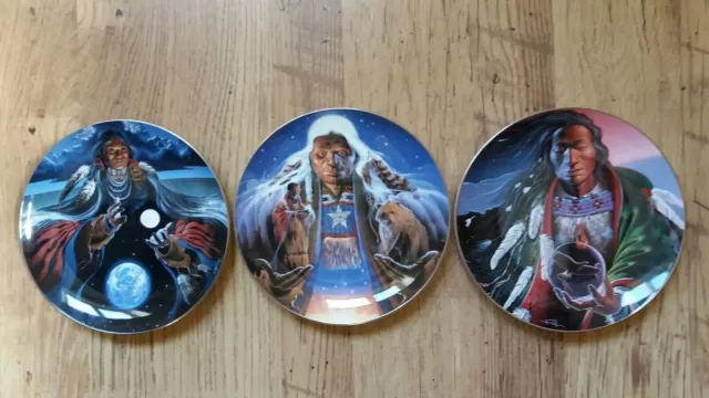 The Franklin Mint Heirloom Recommendation Indian Plates × 3.