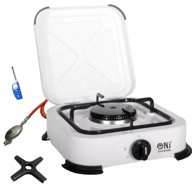 NJ-01 Gaskocher 1 flammig Campingkocher mit Deckel 2,2 KW Gasherd Gaskochfeld
