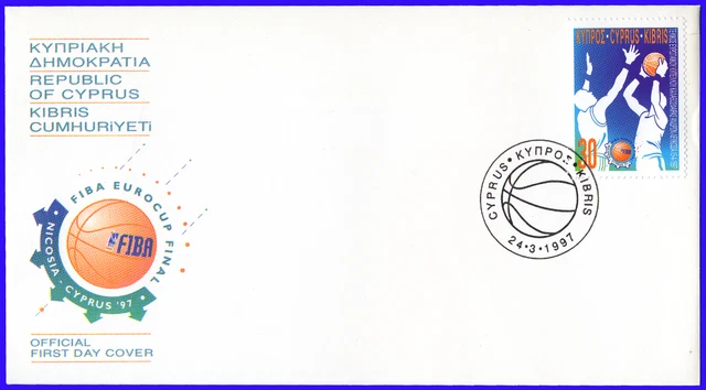 CYPRUS 1997 FINAL OF THE EUROPEAN BASKETBALL CUP (FIBA) on FIRST DAY COVER FDC