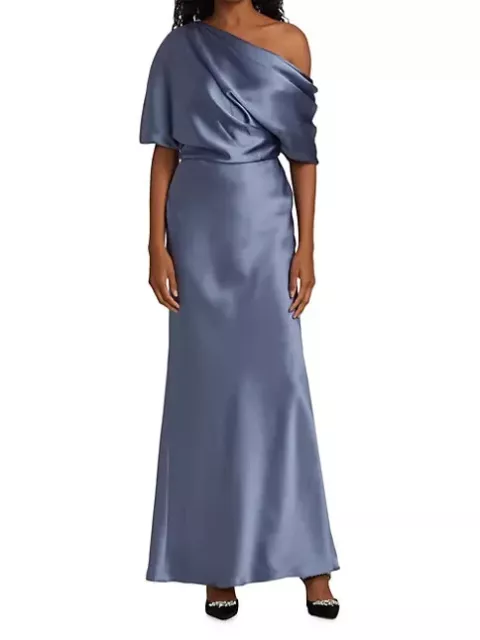 Amsale NWT Off -The-Shoulder Satin Gown Navy Blue Size 4 2