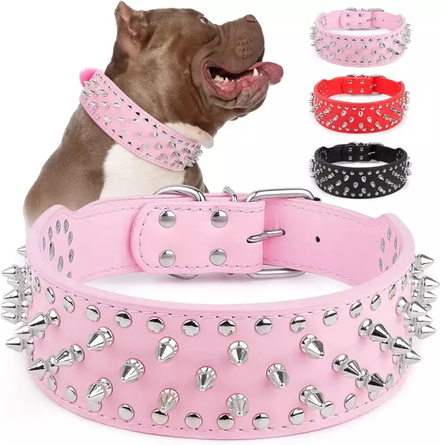 Adjustable Wide Spiked Dog Collar, Mushroom Rivet PU Leather Cat Dog Collars, Du