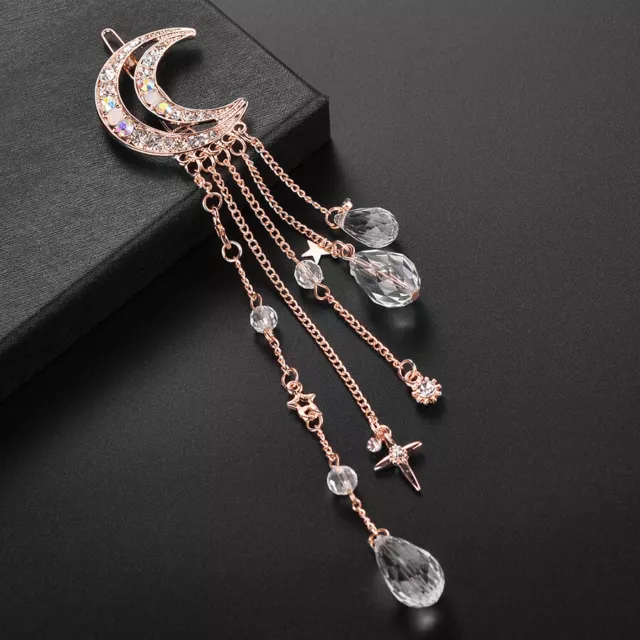 Wholesale Gold Plated Moon Crystal Tassel Water Drop Dangle Hair Clip Accessorie