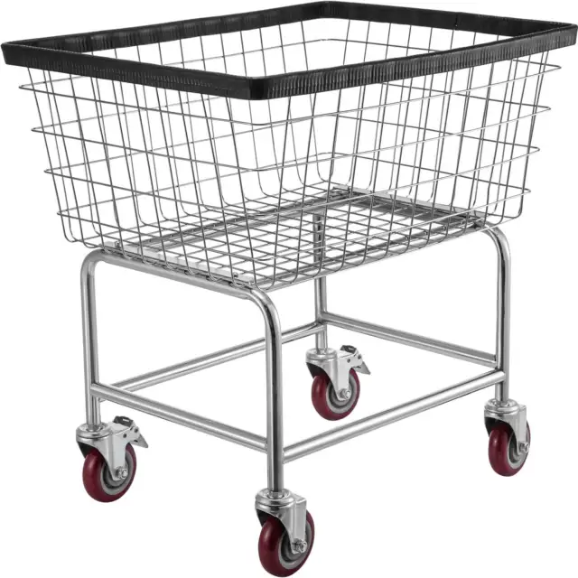 2.5 Bushel Wire Laundry Cart Basket 20''x15.7''x26'' w/ 5'' Wheels