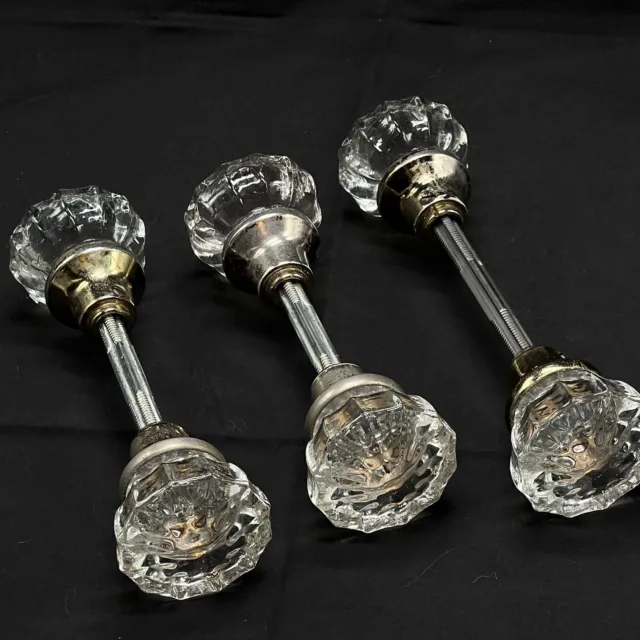 Vintage Set Of 3 Clear Glass Door Knobs Victorian Renovation Salvaged Reclaimed