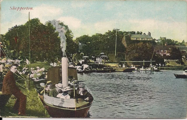 Very Nice Old Postcard - Busy River View Shepperton  - Middlesex - London C.1912