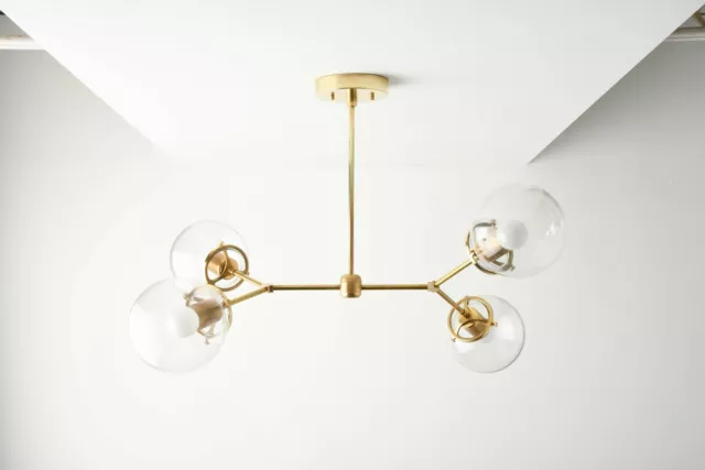 Modern Glass Globe Chandelier Linear Mid Century Lamp Sputnik Ceiling Light